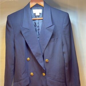 Liz Claiborne Collection Navy Wool Double Breasted Blazer Size 8 Gold Buttons.